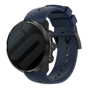 Silicone Strap, dark blue, on a watch, 3/4 front view