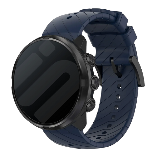 Silicone Strap, dark blue, on a watch, 3/4 front view