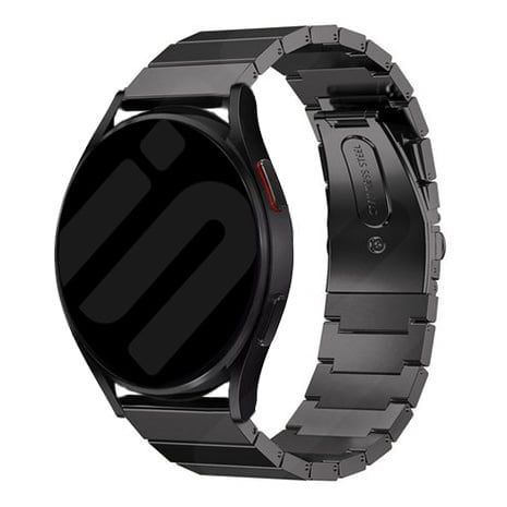 Premium Metal Strap, black, on a watch, 3/4 front view
