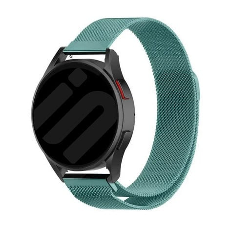 Milanese Strap, green, on a watch, 3/4 front view
