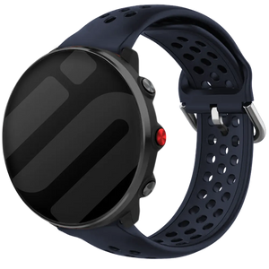 Breathable Silicone Strap, dark blue, on a watch, 3/4 front view