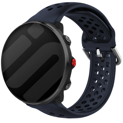 Breathable Silicone Strap, dark blue, on a watch, 3/4 front view