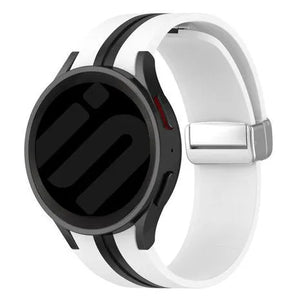 Silicone Magnetic Sport Strap, white/black, on a watch, 3/4 front view