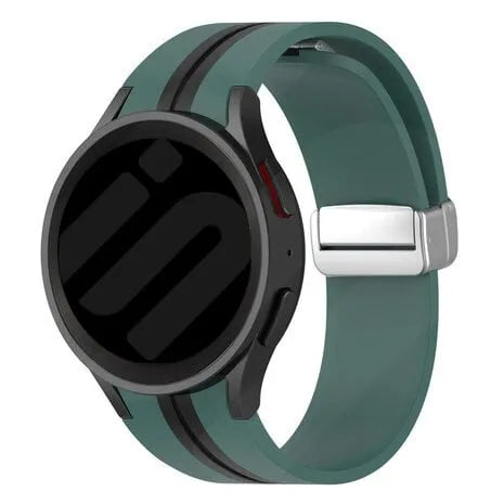 Silicone Magnetic Sport Strap, green/black, on a watch, 3/4 front view