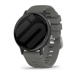 Silicone Strap, dark grey, on a watch, 3/4 front view