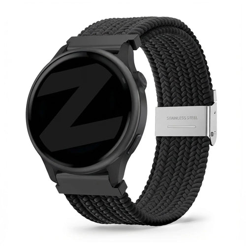 Woven Nylon Strap, black, on a watch, 3/4 front view