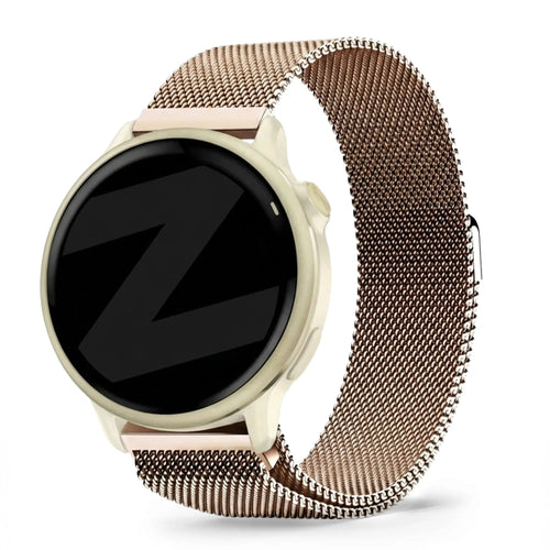 Milanese Loop Strap, rose gold, on a watch, 3/4 front view