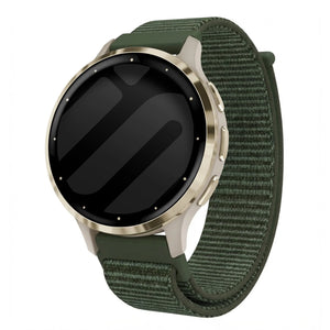 Nylon Strap, dark green, on a watch, 3/4 front view
