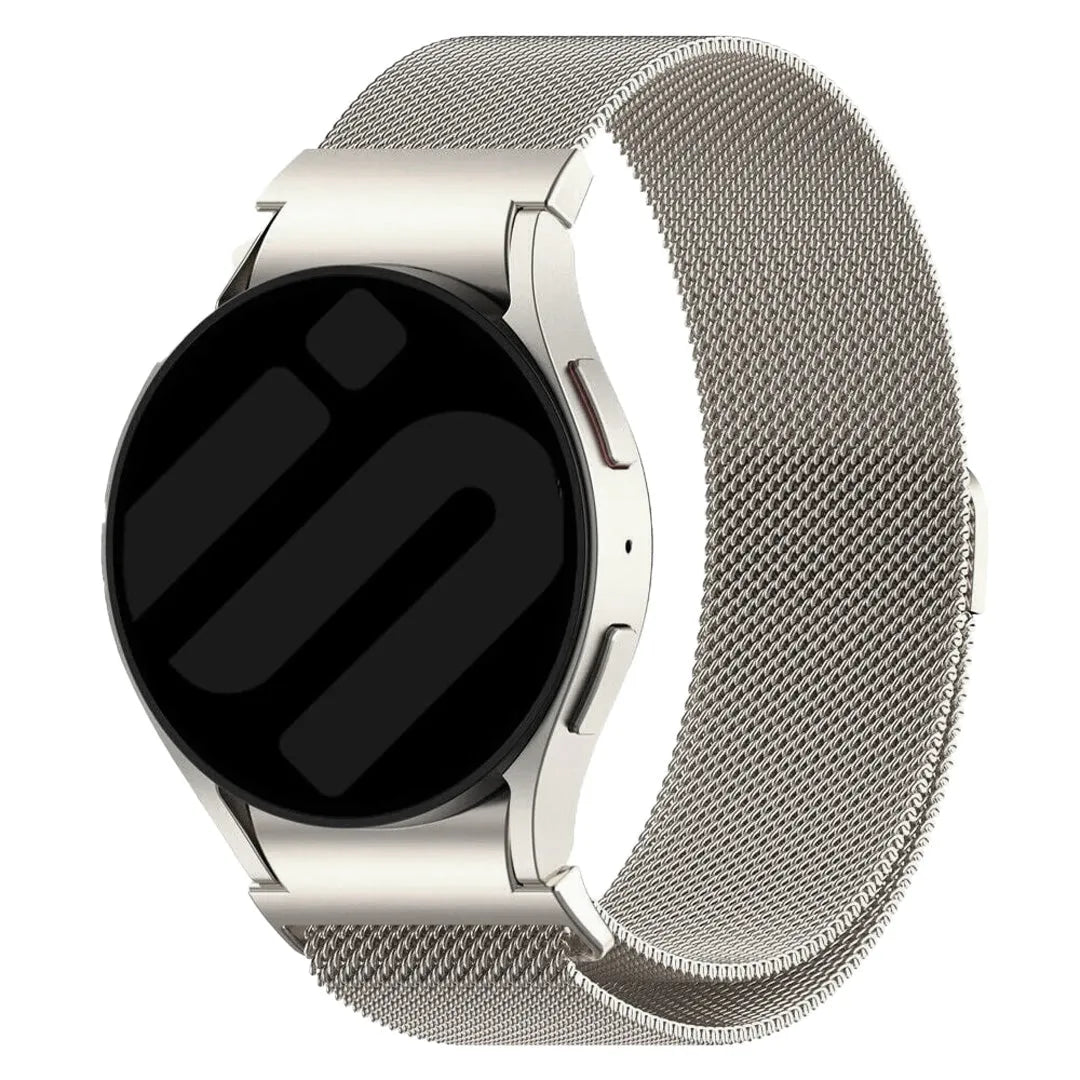 Milanese Strap 'One Push', champagne, on a watch, 3/4 front view
