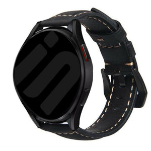 Leather Strap, black, on a watch, 3/4 front view
