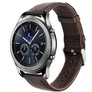 Leather Strap, dark brown, on a watch, 3/4 front view