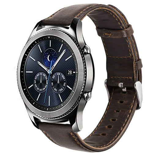 Leather Strap, dark brown, on a watch, 3/4 front view