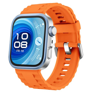 Silicone Classic Strap, orange, on a watch, 3/4 front view