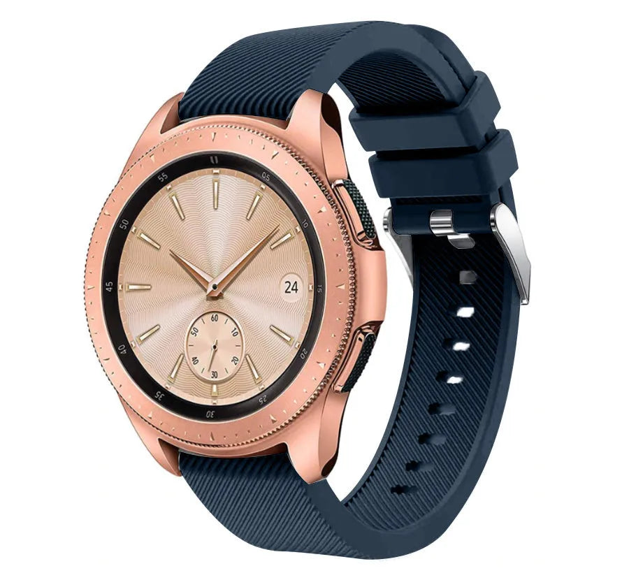 Twill Silicone Strap, dark blue, on a watch, 3/4 front view