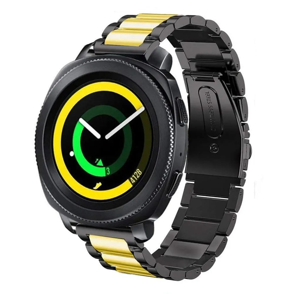 Steel Strap, black/gold, on a watch, 3/4 front view