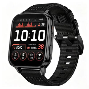 Nylon Buckle Strap, black, on a watch, 3/4 front view