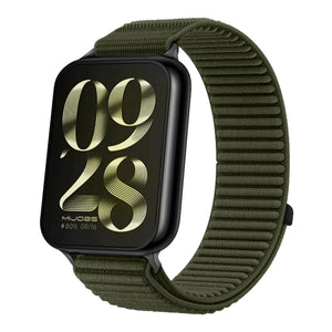 Wave Nylon Strap, dark green, on a watch, 3/4 front view