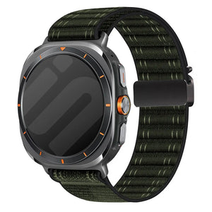 Wave Nylon Strap P-Buckle, green, on a watch, 3/4 front view