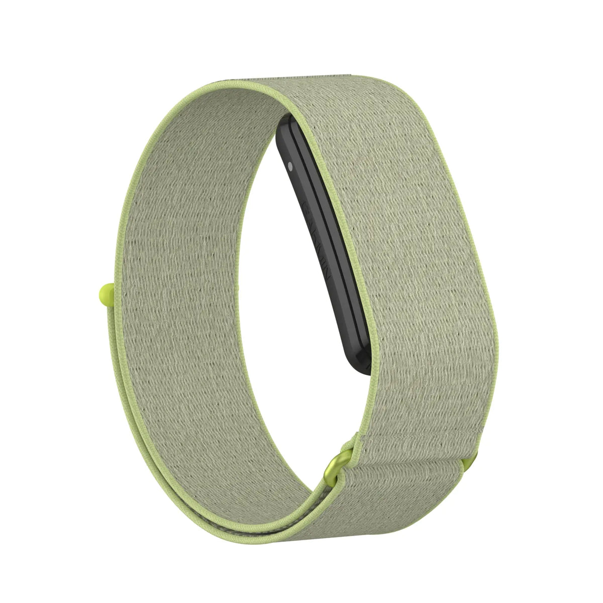 Nylon Strap, lime-yellow, on a watch, 3/4 front view