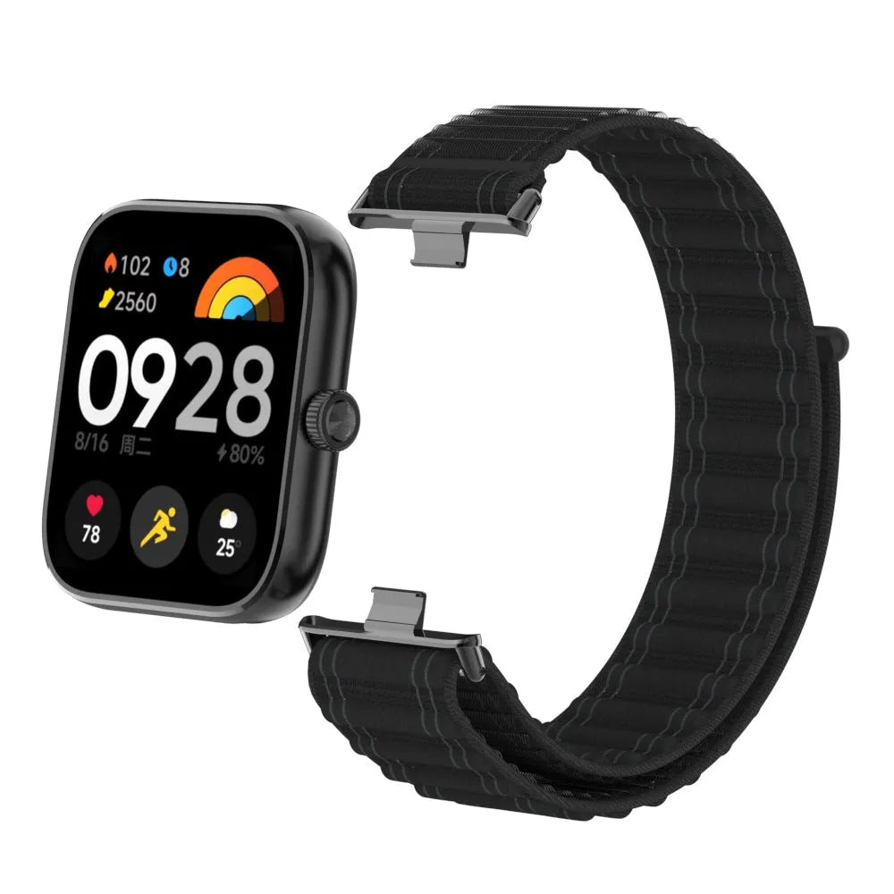 Wave Nylon Strap, black, on a watch, 3/4 front view