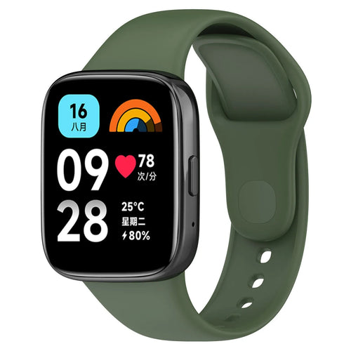Silicone Strap, dark green, on a watch, 3/4 front view