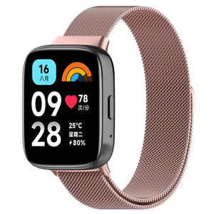 Milanese Strap, pink, on a watch, 3/4 front view