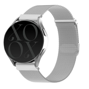 Milanese Strap, silver, on a watch, 3/4 front view