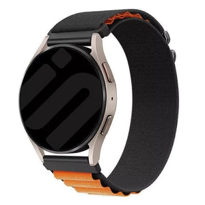 Alpine Nylon Strap, black/orange, on a watch, 3/4 front view