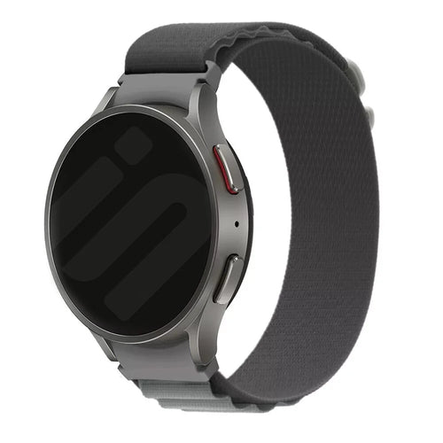 Alpine Nylon Strap, dark grey, on a watch, 3/4 front view