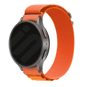 Alpine Nylon Strap, orange, on a watch, 3/4 front view