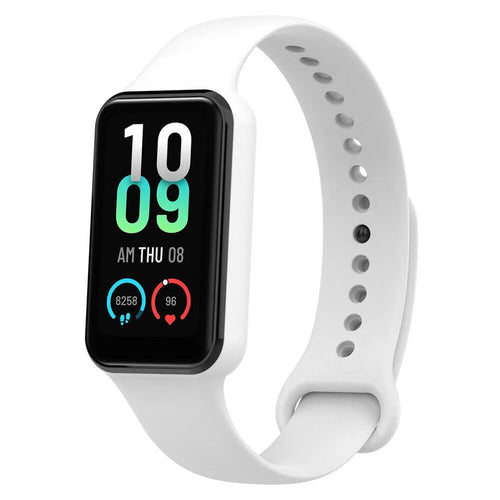 Silicone Strap, white, on a watch, 3/4 front view