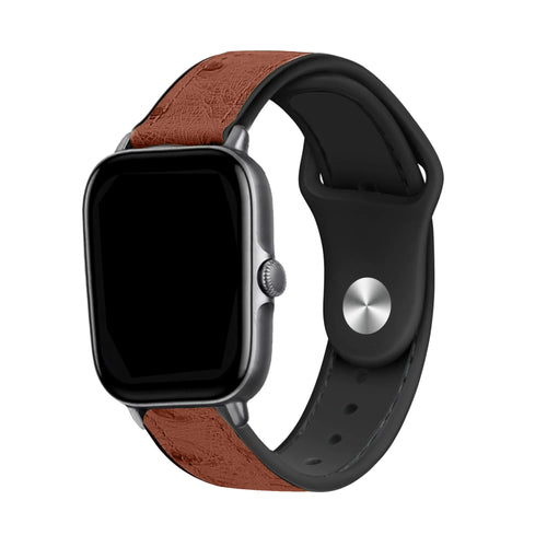 Leather Hybrid Strap, brown, on a watch, 3/4 front view
