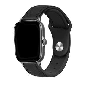 Leather Hybrid Strap, black, on a watch, 3/4 front view