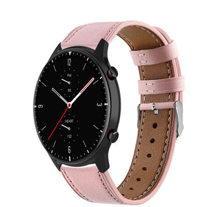 Modern Leather Strap, pink, on a watch, 3/4 front view