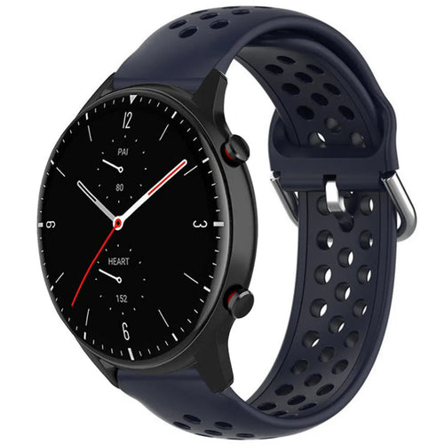 Breathable Silicone Strap, dark blue, on a watch, 3/4 front view