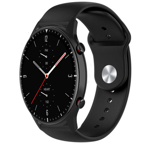 Silicone Sport Strap, black, on a watch, 3/4 front view