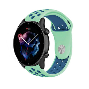 Silicone Sport Strap, aqua/blue, on a watch, 3/4 front view