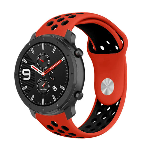 Silicone Sport Strap, red/black, on a watch, 3/4 front view