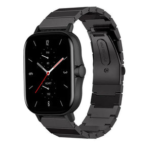 Premium Metal Strap, black, on a watch, 3/4 front view