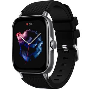 Twill Silicone Strap, black, on a watch, 3/4 front view