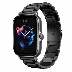 Steel Strap, black, on a watch, 3/4 front view