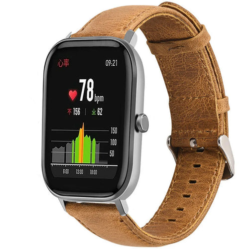 Leather Strap, brown, on a watch, 3/4 front view