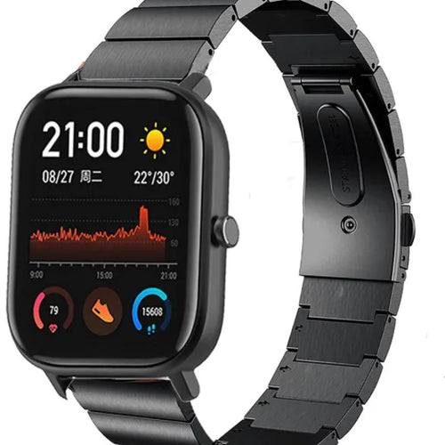 Premium Metal Strap, black, on a watch, 3/4 front view