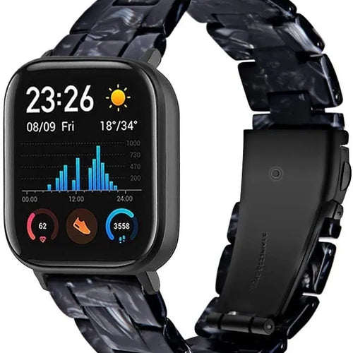 Metal Resin Strap, black/white, on a watch, 3/4 front view