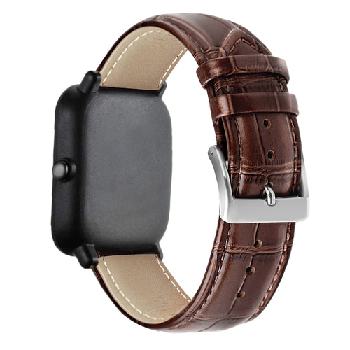 Leather Strap Crocodile Grain, brown, on a watch, 3/4 front view