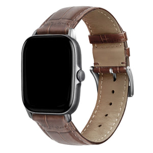 Leather Strap Crocodile Grain, brown, on a watch, 3/4 front view