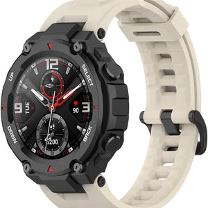 Silicone Strap, beige, on a watch, 3/4 front view
