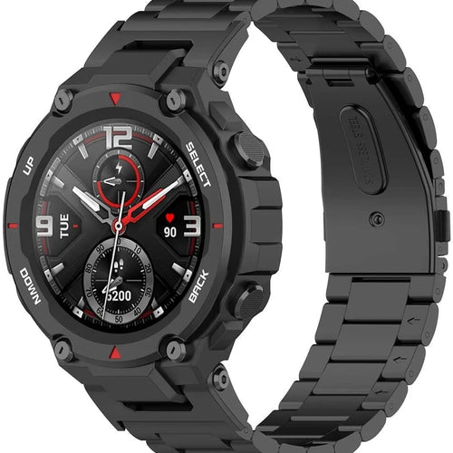 Steel Strap, black, on a watch, 3/4 front view