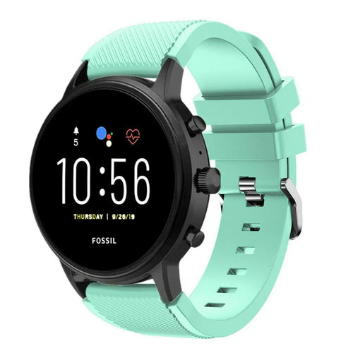 Twill Silicone Strap, aqua, on a watch, 3/4 front view