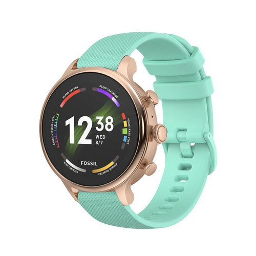 Silicone Sport Strap, aqua, on a watch, 3/4 front view
